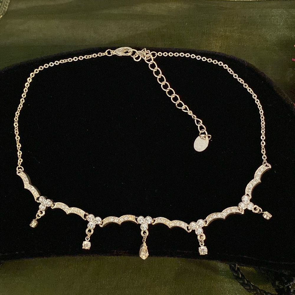 16” rhinestone prom necklace silver tone,  excellent condition, worn once